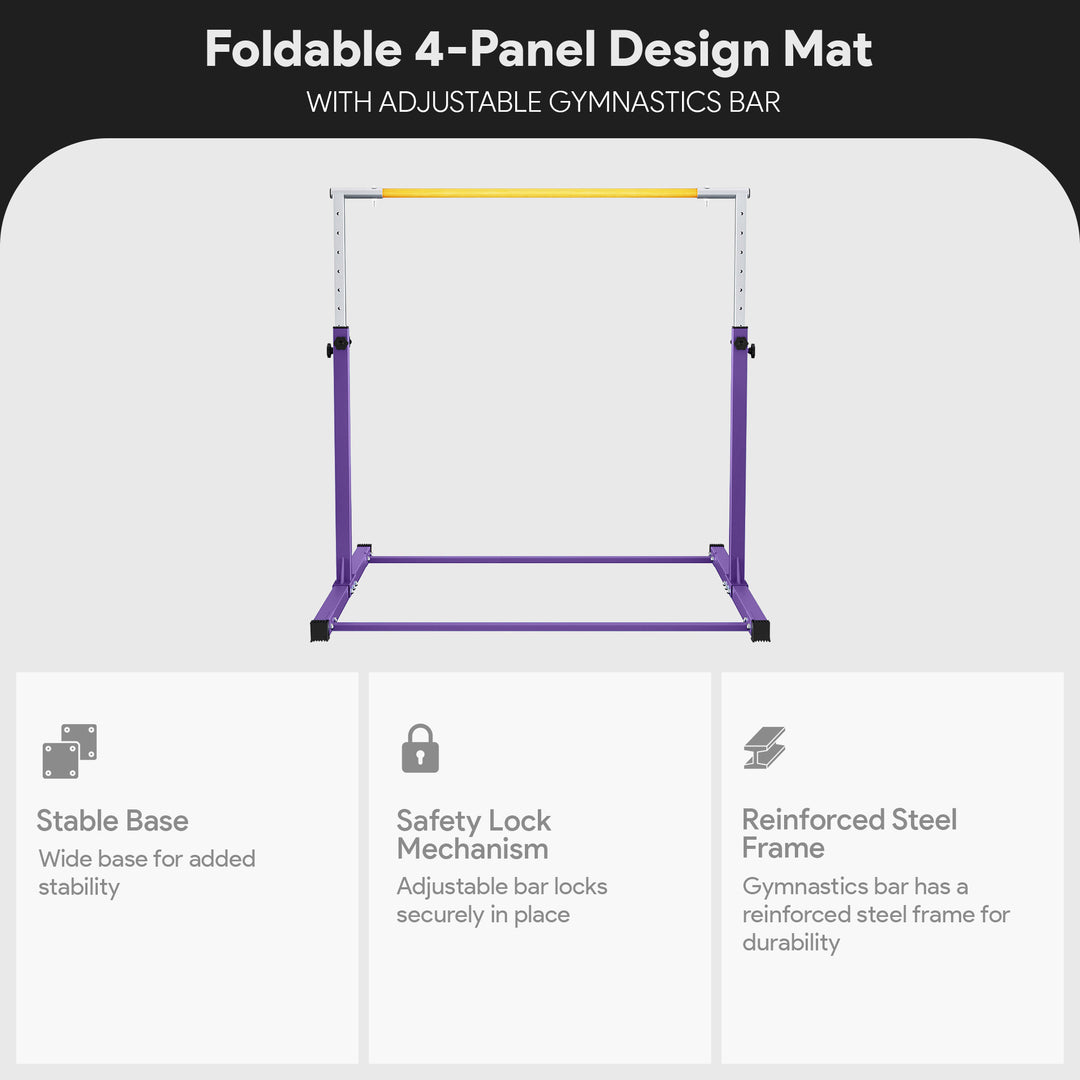 BalanceFrom Fitness 120" x 48" Exercise Mat & Adjustable Gymnastics Bar, Purple