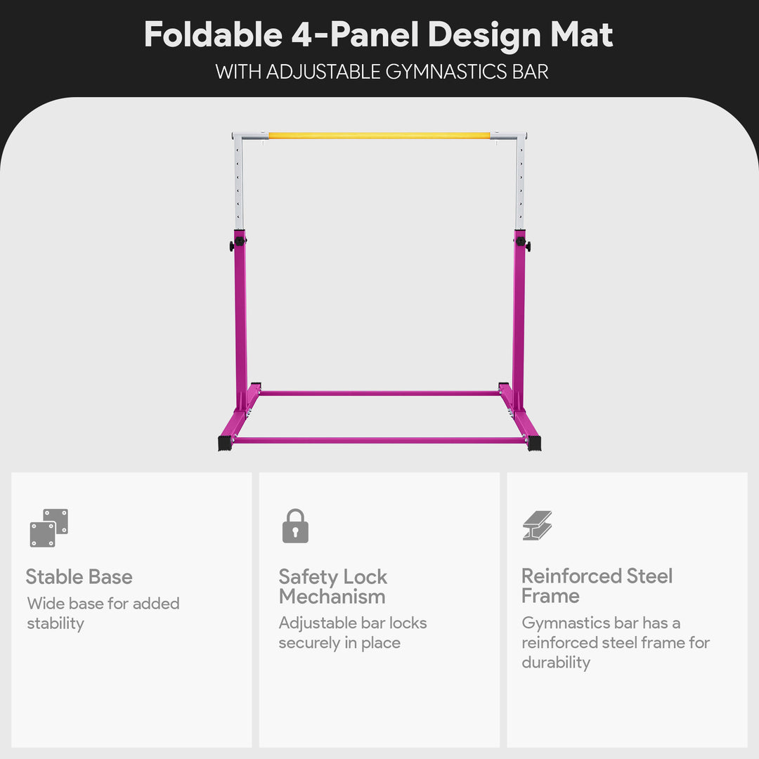 BalanceFrom Fitness 120 x 48 Inch Exercise Mat & Adjustable Gymnastics Bar, Pink