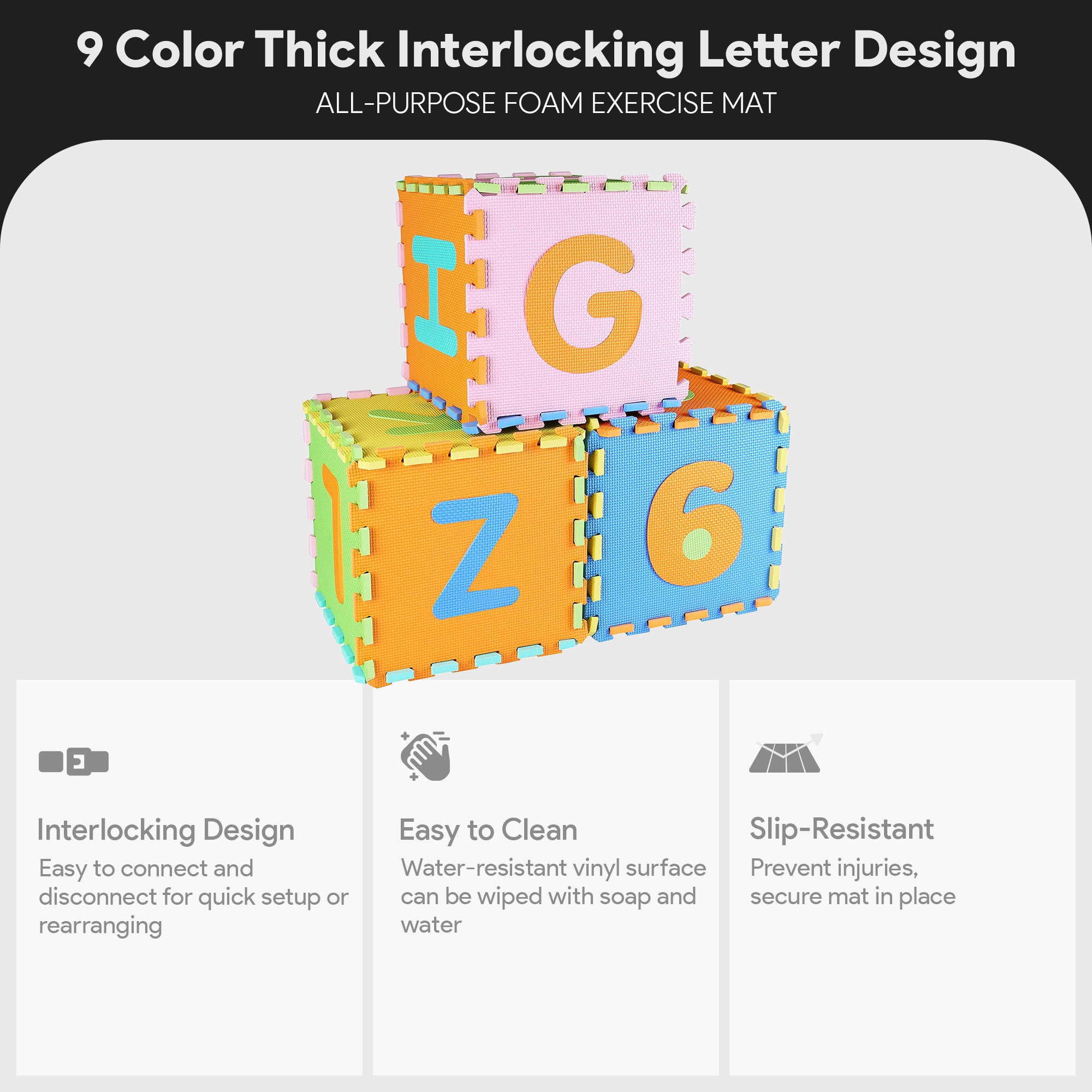 BalanceFrom 9 Color Thick Letter Puzzle Foam Exercise Play Mats, 36 (Open Box) - VMInnovations