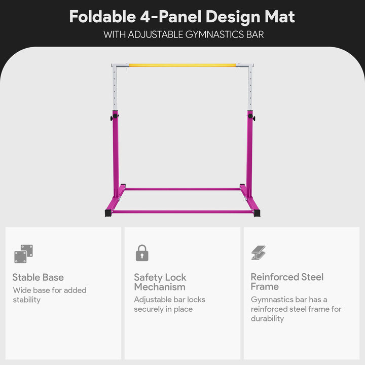 BalanceFrom Fitness 120 x 48 Inch Exercise Mat & Adjustable Gymnastics Bar, Pink