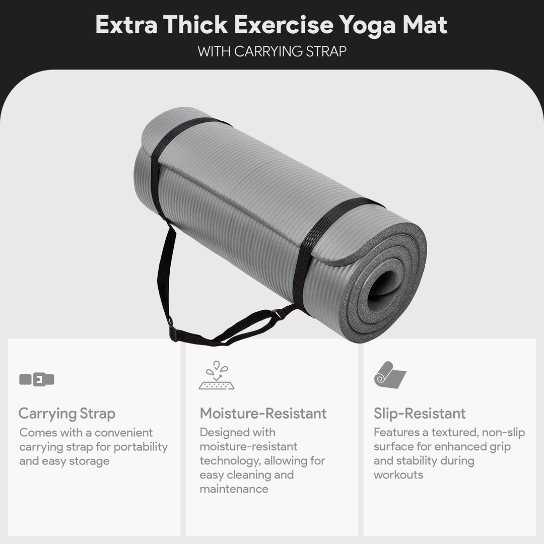 BalanceFrom 1" Extra Thick Exercise Yoga Mat with Carrying Strap, Gray(Open Box)