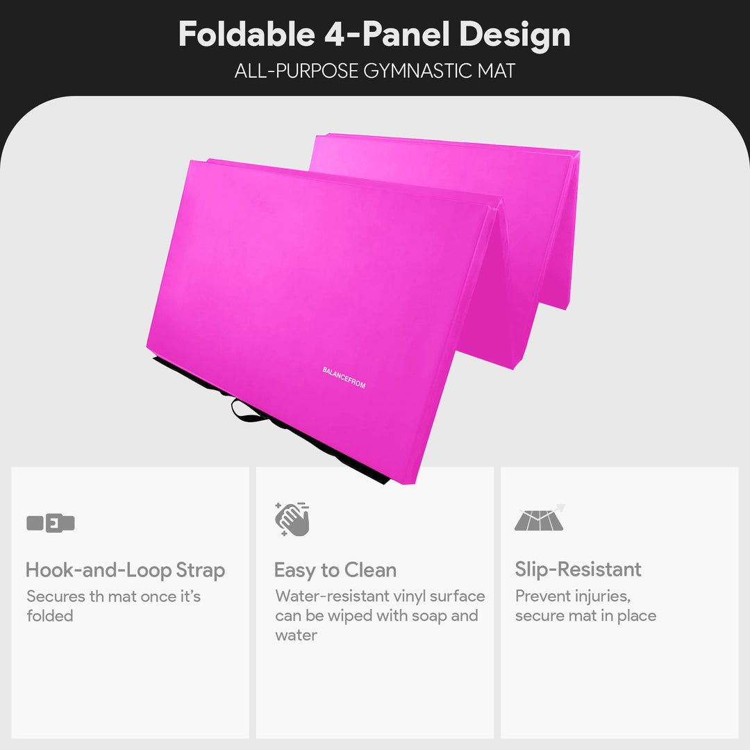 BalanceFrom Fitness 120 x 48" All Purpose Folding Gymnastics Exercise Mat, Pink - VMInnovations