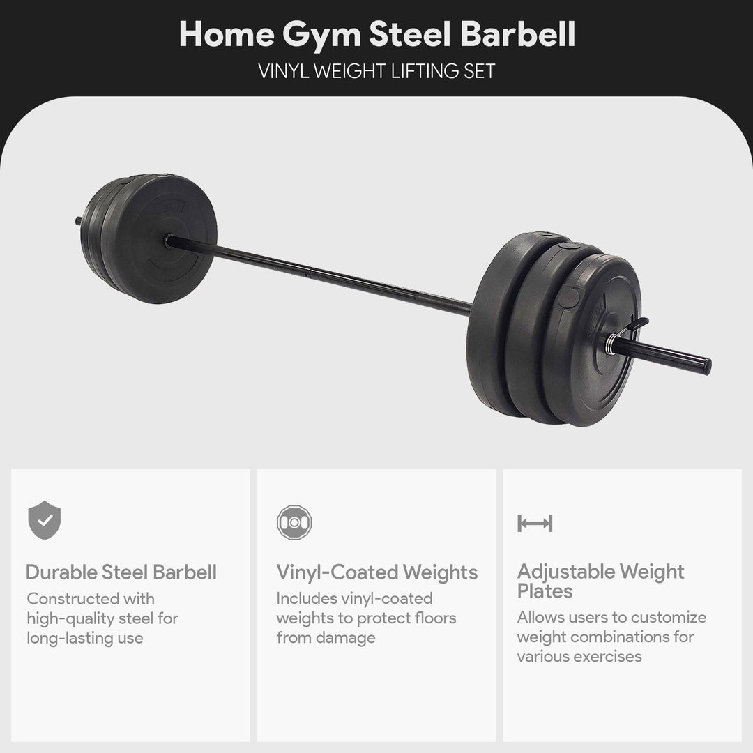 Everyday Essentials Steel Barbell Vinyl Weight Lifting Set, 100 Pounds(Open Box) - VMInnovations