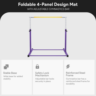 BalanceFrom Fitness 120" x 48" Exercise Mat & Adjustable Gymnastics Bar, Purple - VMInnovations