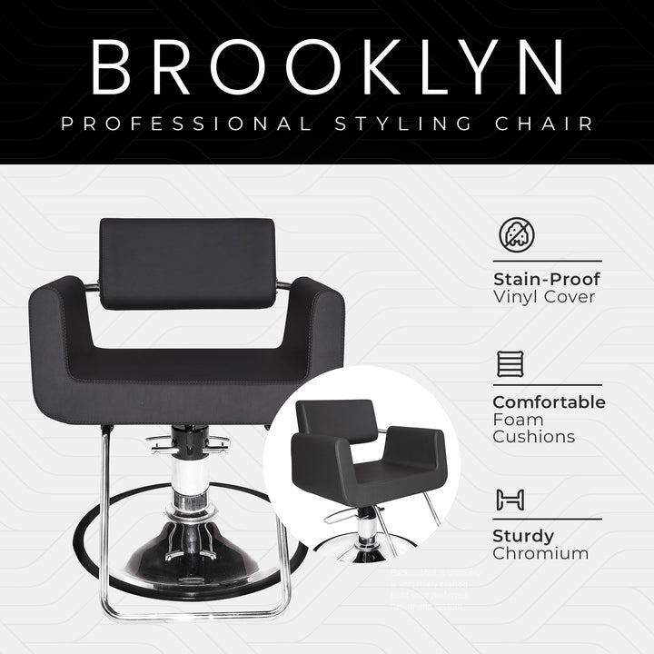 Chromium Brooklyn Professional Styling Chair w/High Density Foam Cushions, Gray