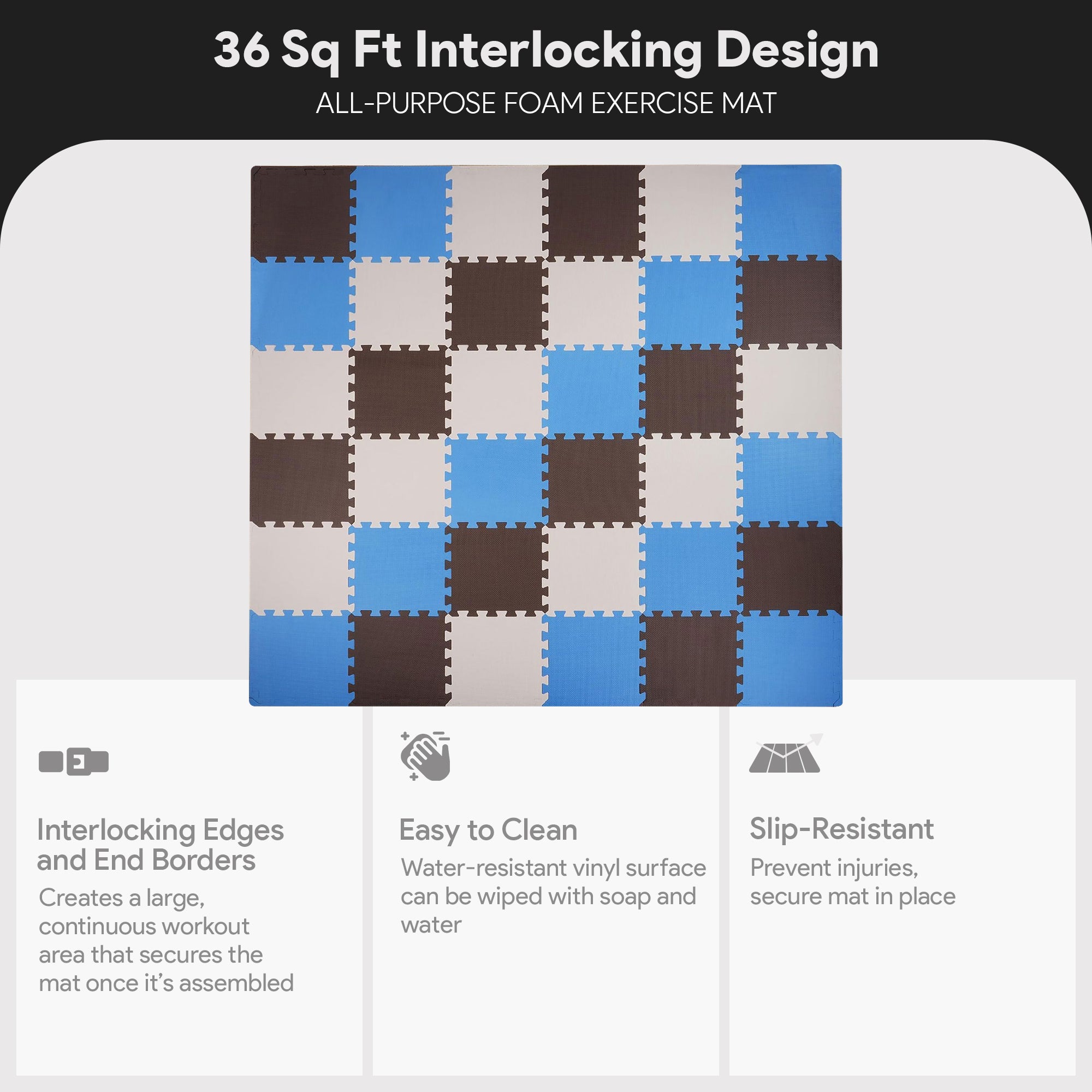 BalanceFrom Fitness 36 Tile Interlocking Exercise Play Mats Bundle, Blues/Pinks