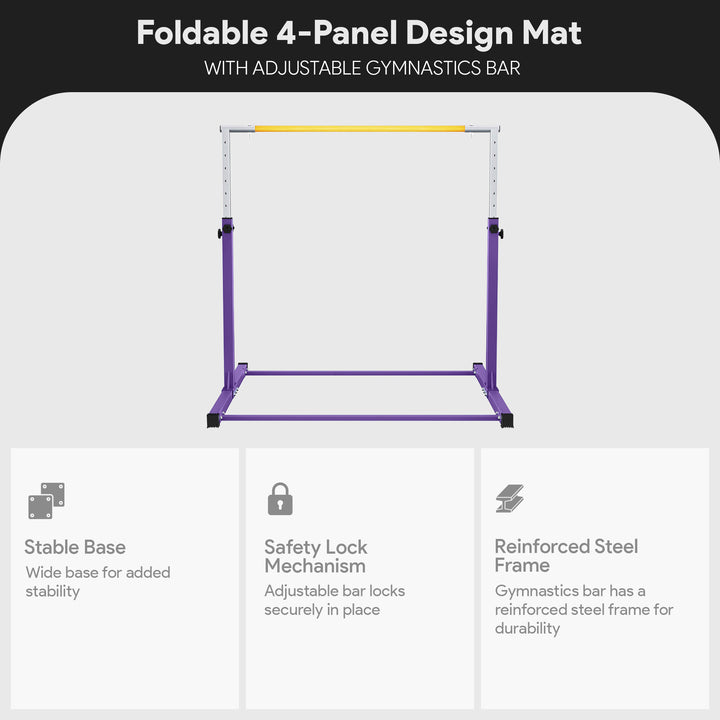 BalanceFrom Fitness 120" x 48" Exercise Mat & Adjustable Gymnastics Bar, Purple - VMInnovations