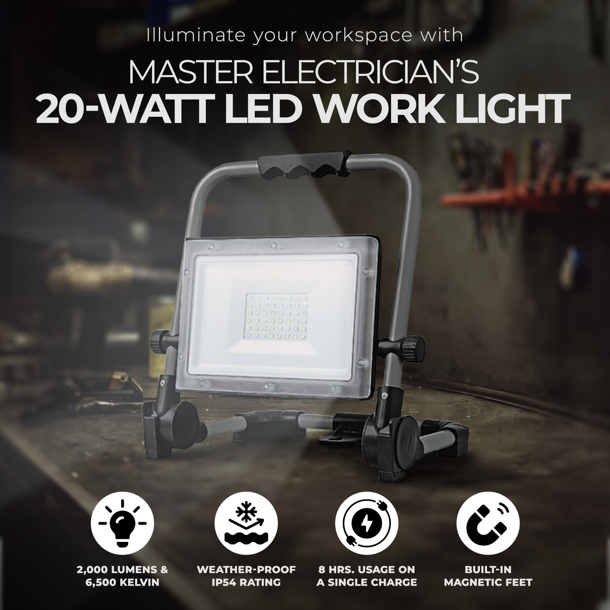 Master Electrician 20 Watt Rechargeable 2,000 Lumen LED Work Light (Open Box) - VMInnovations