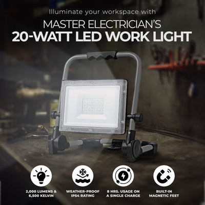 Master Electrician 20 Watt Rechargeable 2,000 Lumen LED Work Light (Open Box) - VMInnovations