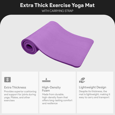 Fitness GoCloud 1" Extra Thick Exercise Mat w/Carrying Strap, Purple (Open Box)