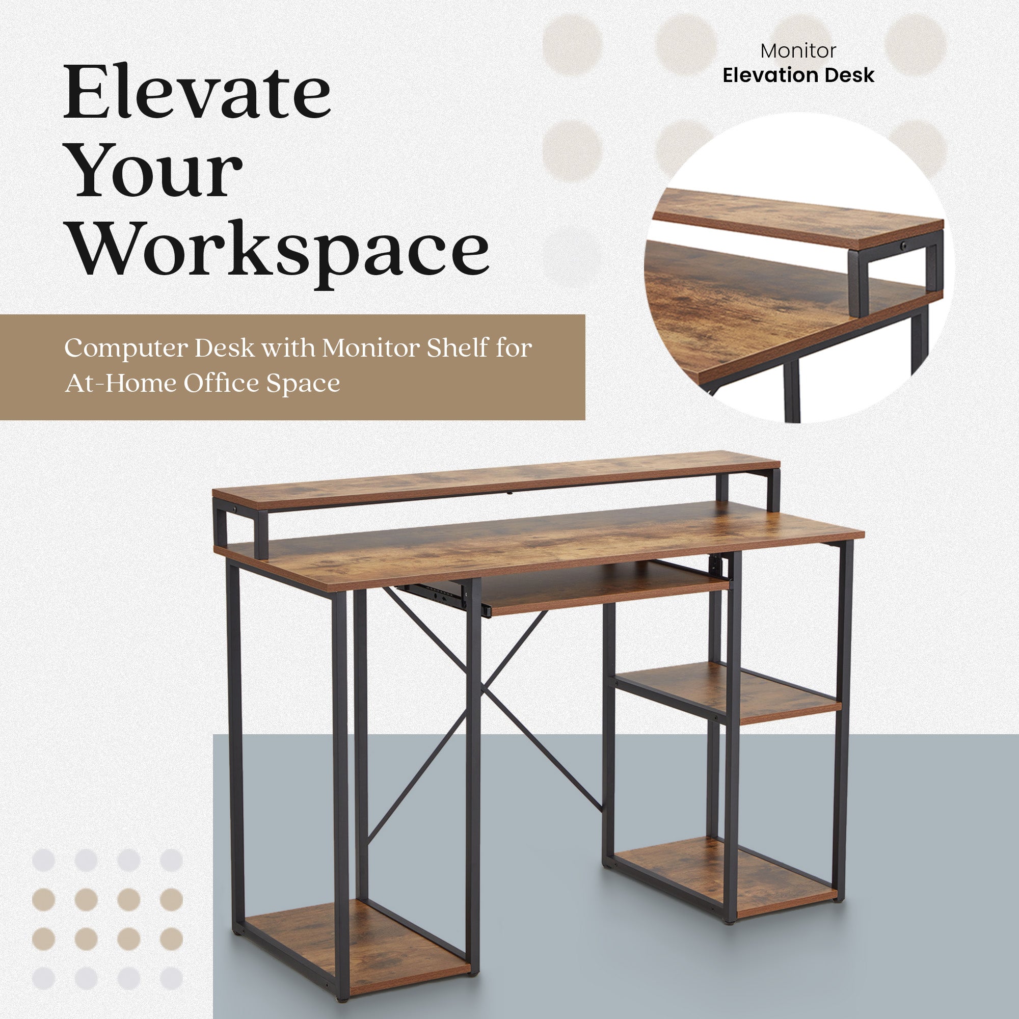 JOMEED Computer Desk with Monitor Shelf for At-Home Office Space, Brown/Black - VMInnovations