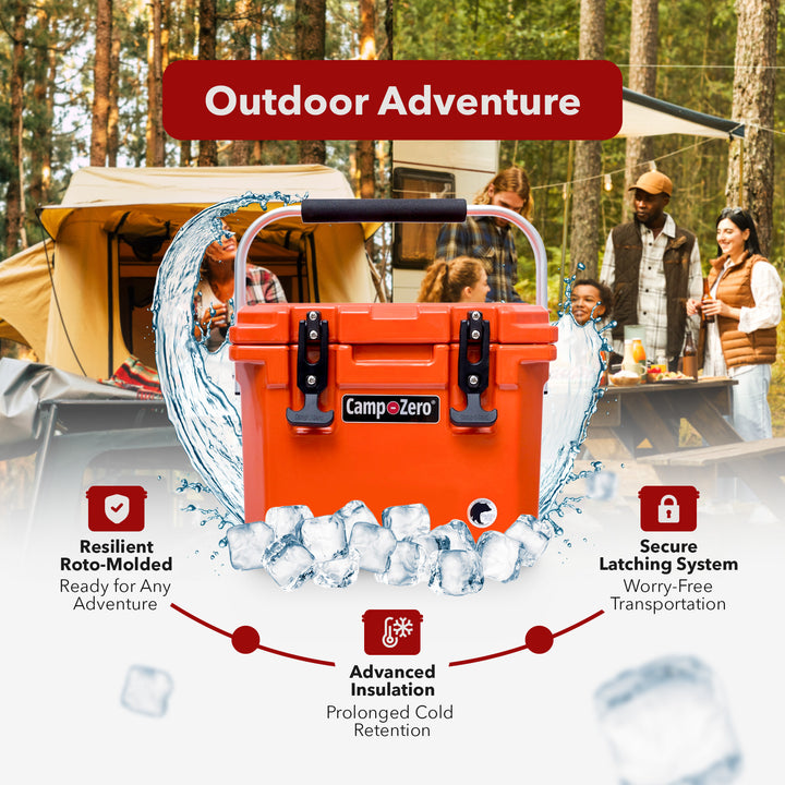 CAMP-ZERO 10 Liter 10.6 Quart Lidded Cooler with 2 Molded In Cup Holders, Orange - VMInnovations