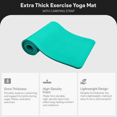 BalanceFrom Fitness GoCloud 1" Extra Thick Exercise Mat w/Strap, Green(Open Box)
