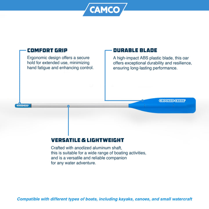 Camco CROOKED CREEK 7' Lightweight Synthetic Boat Oar with Comfort Grip, Blue