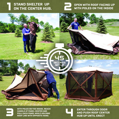 CLAM Quick-Set Traveler 6x6Ft Portable Outdoor 4 Sided Canopy Shelter, Green/Tan - VMInnovations