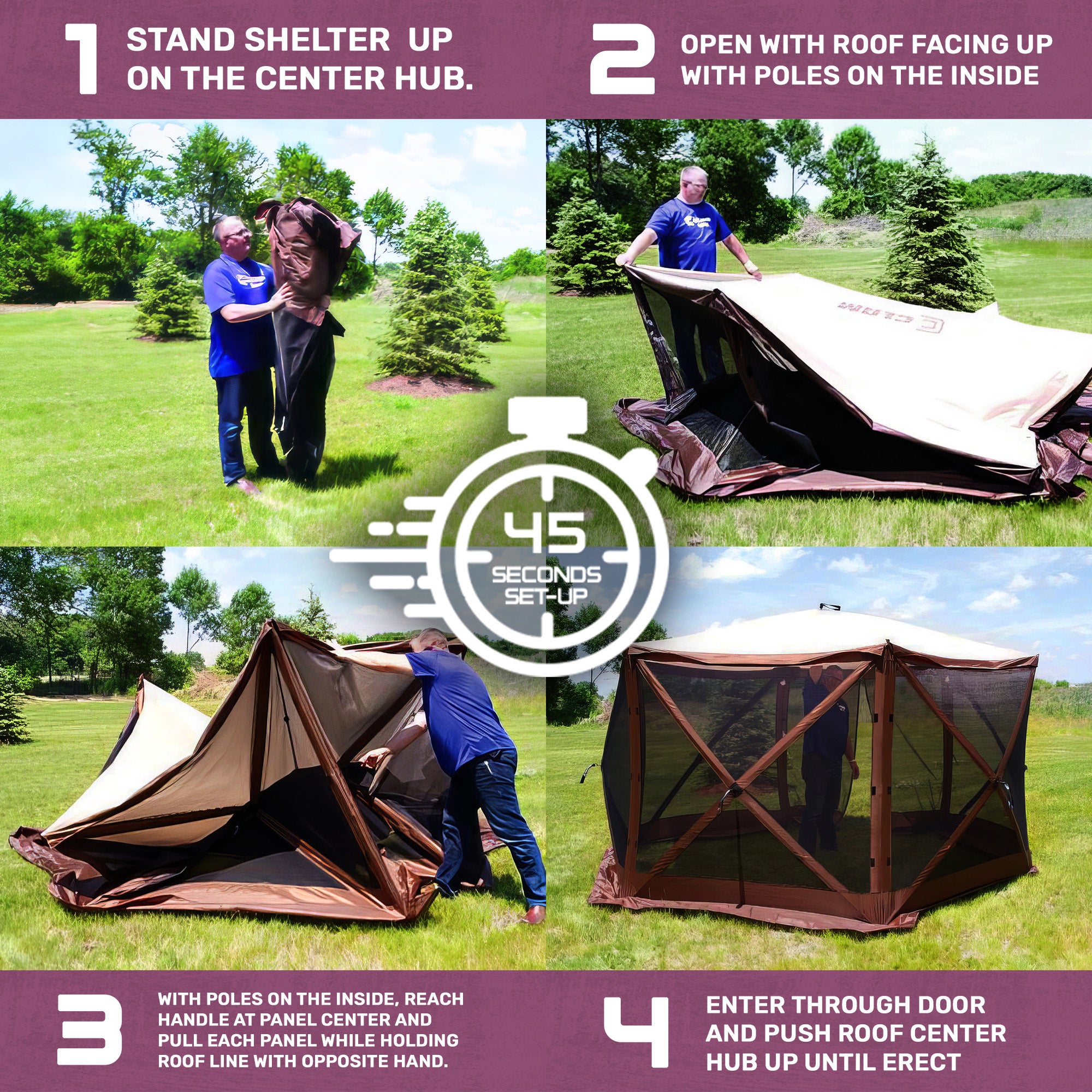 CLAM Quick-Set 6x6ft Portable Outdoor 4 Sided Canopy Shelter, Plum (Open Box) - VMInnovations
