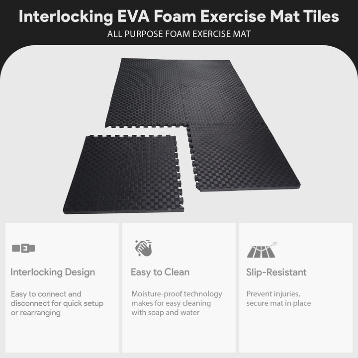 BalanceFrom Fitness 24 Sq Ft Interlocking EVA Foam Exercise Mat Tiles, Black