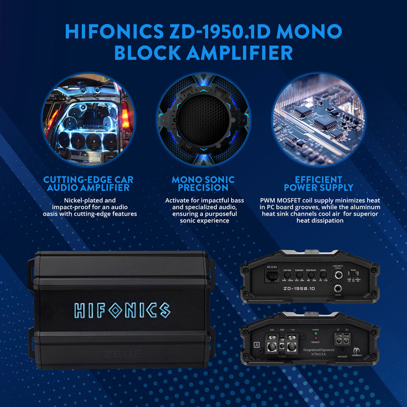 Hifonics Zeus Delta 1950 Watt Mono Block Mobile Car Amplifier, ZD-1950.1D, Black