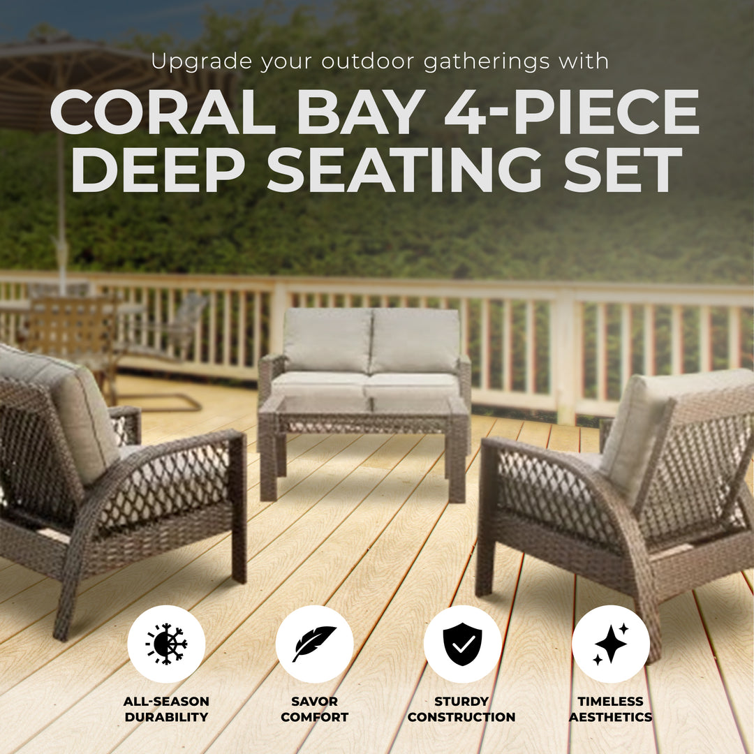 Four Seasons Courtyard Coral Bay 4 Piece Deep Seating Set with Cushioned Chairs - VMInnovations