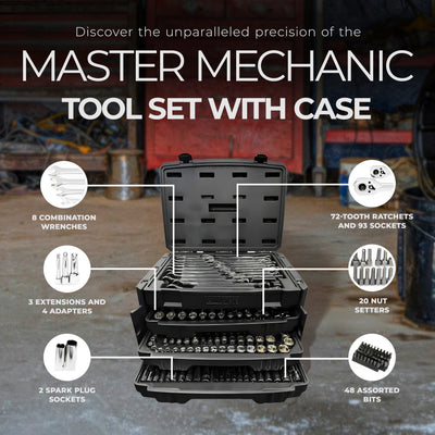 Master Mechanic 205 Piece Mechanics SAE Metric Socket Set with Case (For Parts)