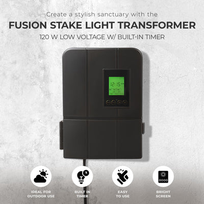 Fusion 120 Watts Low Voltage Stake Light Transformer with Built-In Timer, Black - VMInnovations