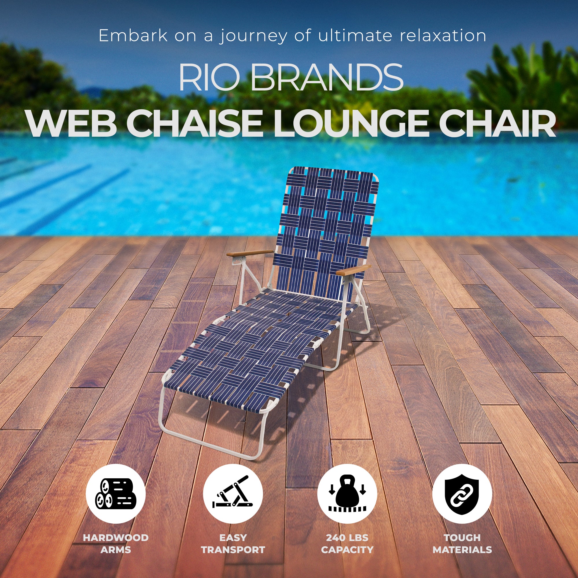 RIO Brands High Back Chaise Lounge Chair w/ Powder Coated Steel Frame,Blue(Used) - VMInnovations