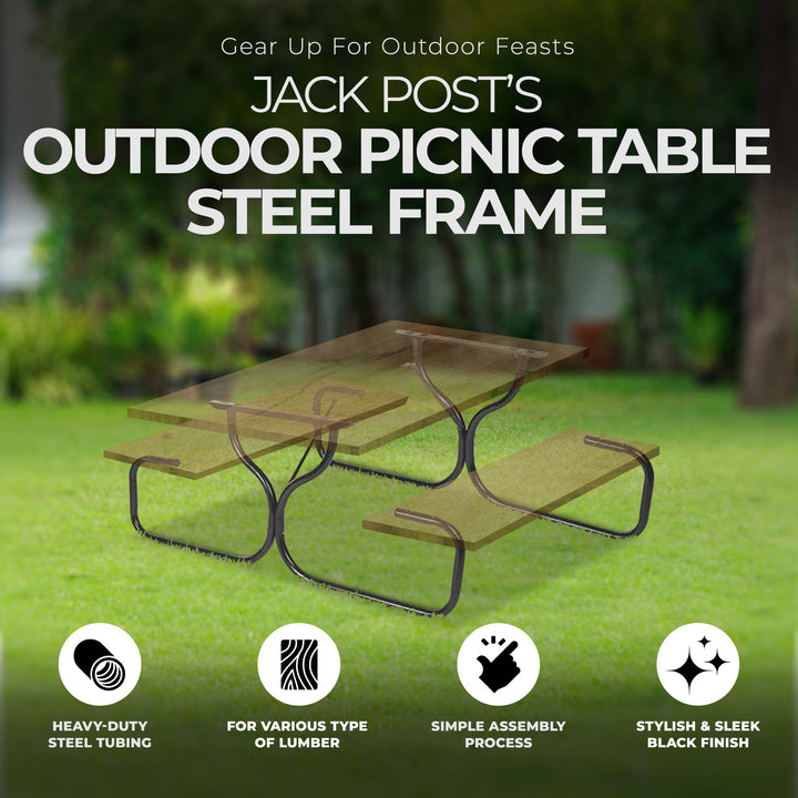 Jack Post Fiesta Charm Outdoor DIY Steel Frame for Wooden Picnic Table, Black - VMInnovations