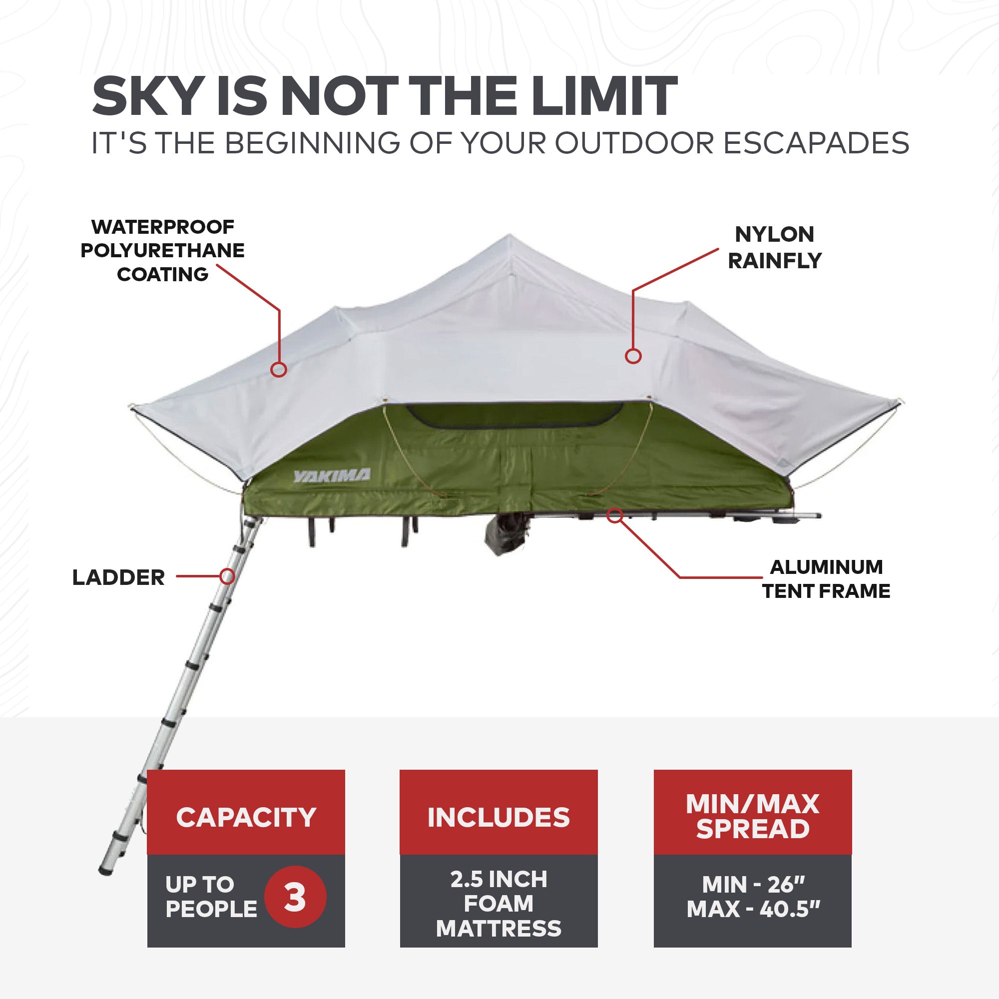 Yakima Medium Nylon Rooftop Camping Tent for 3 People w/Ladder, Green (Open Box)