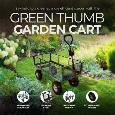 Green Thumb 4 Wheel 38 x 20 Inches Garden Cart with Removable Mesh Sidewalls - VMInnovations