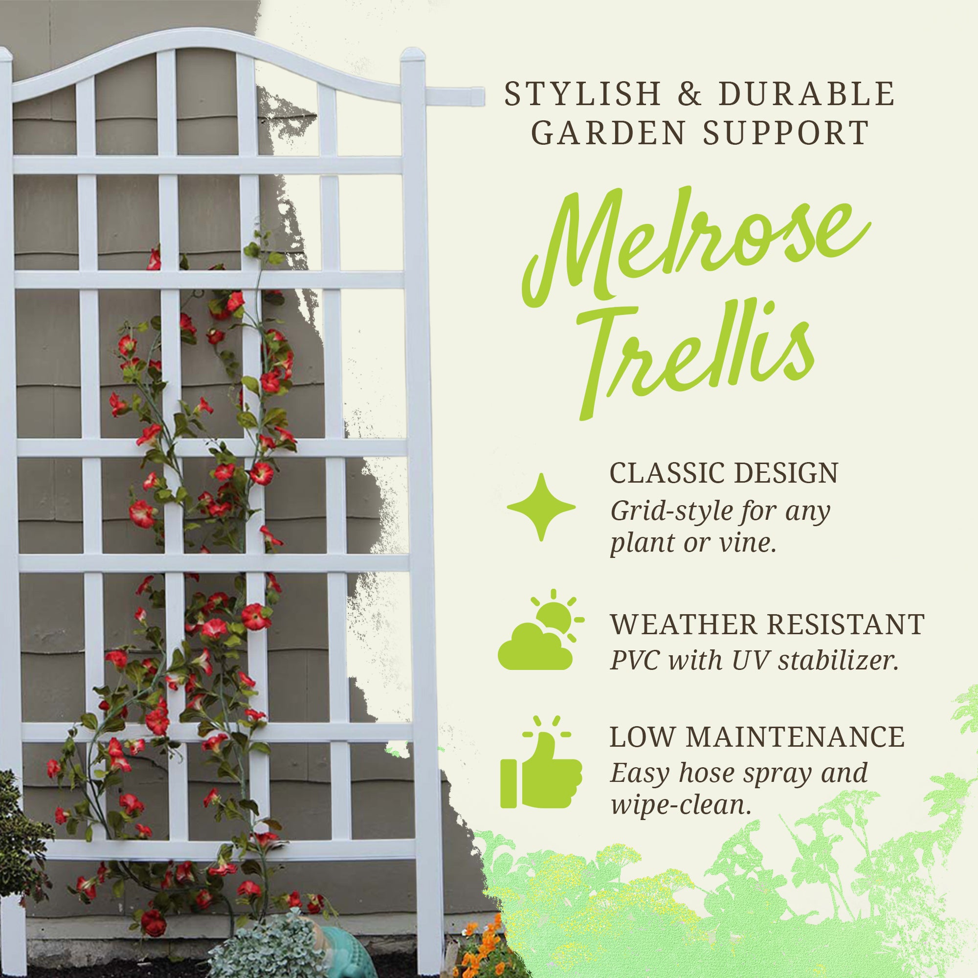Dura-Trel Outdoor Durable Gardening Vinyl 35'x75' Melrose Trellis, White (Used)