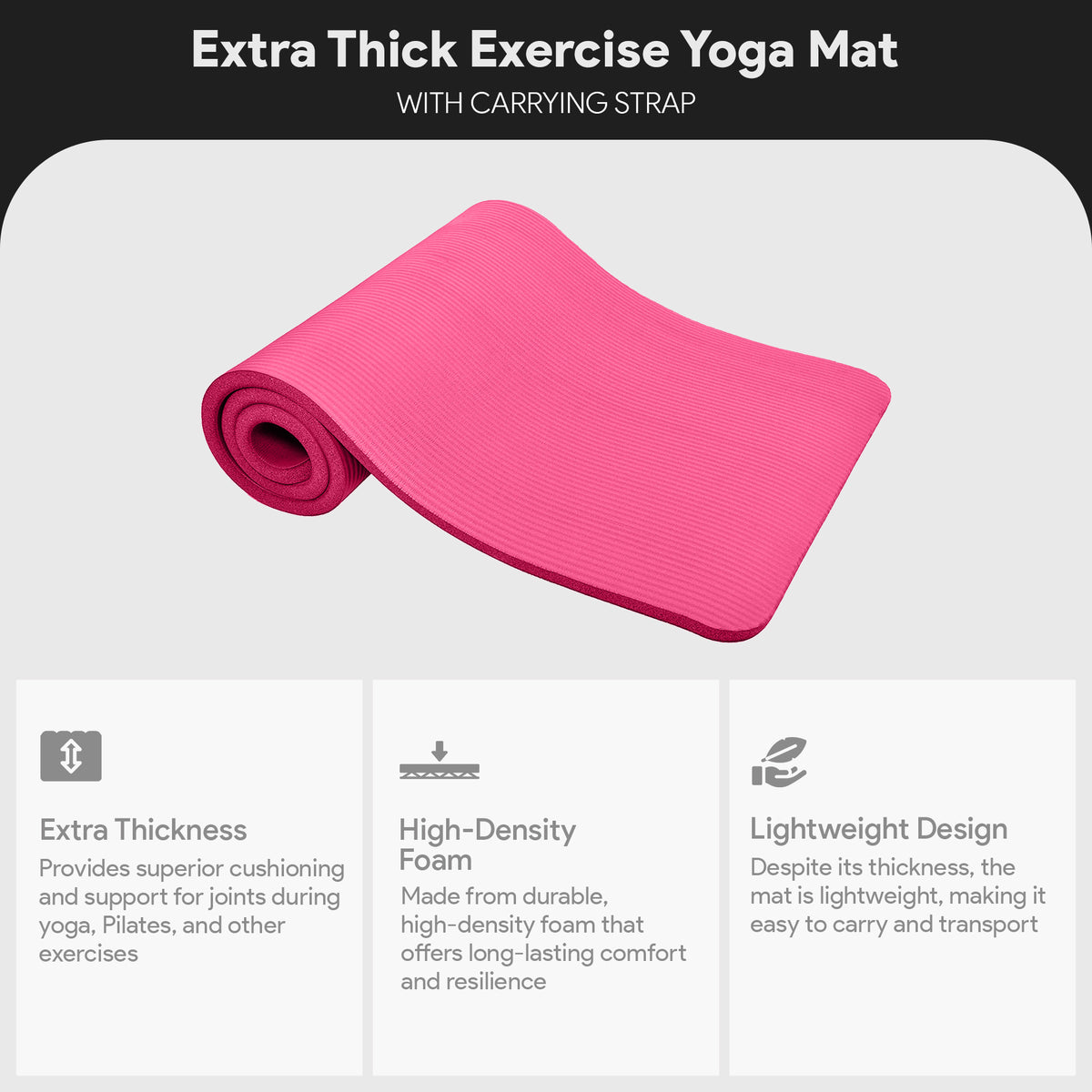 BalanceFrom 1" Extra Thick Exercise Yoga Mat with Carrying Strap, Pink(Open Box)