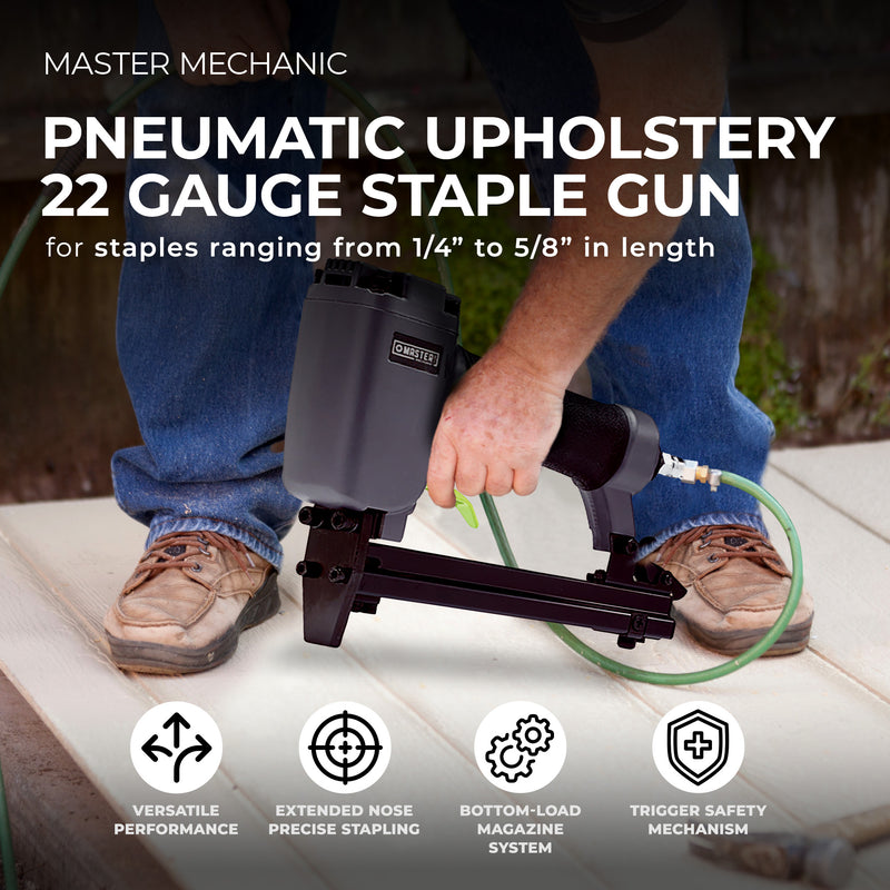 Master Mechanic Pneumatic Upholstery Stapler, 22 Gauge Heavy Duty Staple Gun