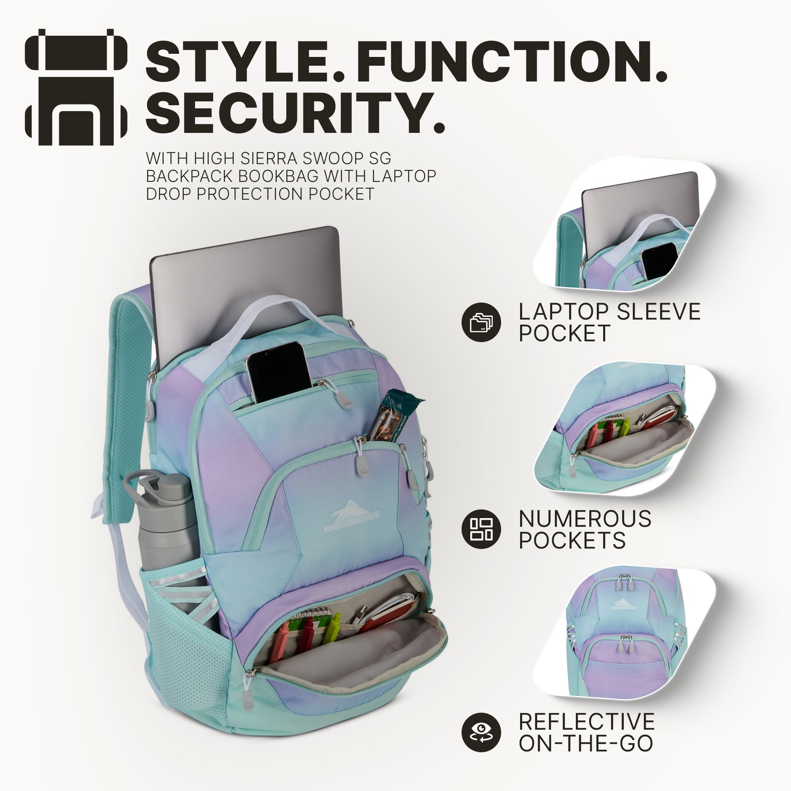 High Sierra Backpack, Fits most 17” Laptops, 30L Capacity, Purple Blue(Open Box) - VMInnovations