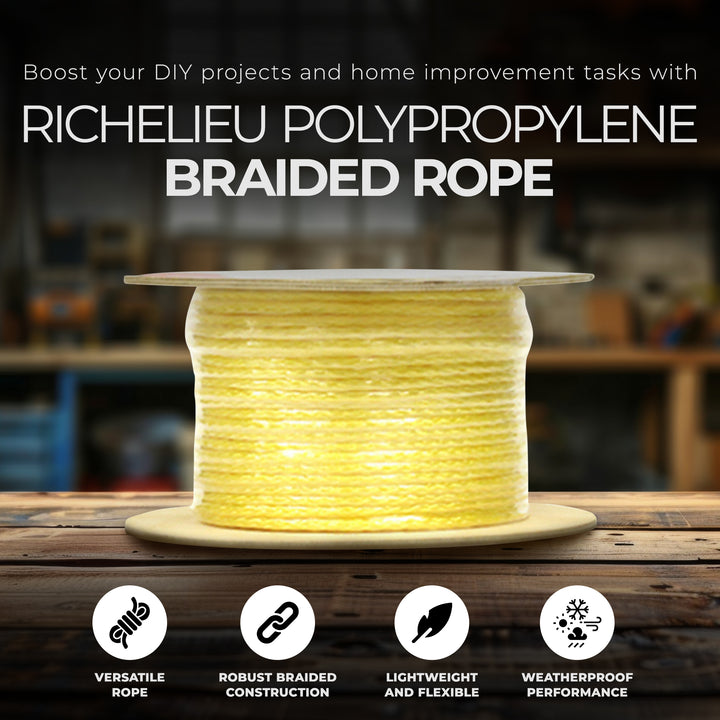 Richelieu Polypropylene Braided Rope for Tools and Home Improvement, Yellow