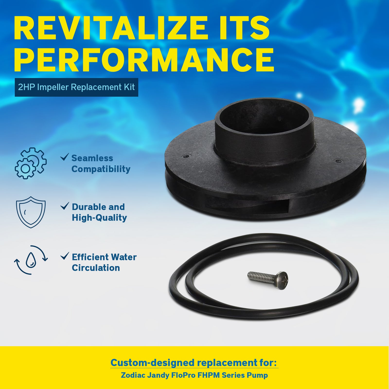 Zodiac Jandy 2HP Impeller with Screw & Backup Plate O-Ring for FloPro(Open Box) - VMInnovations