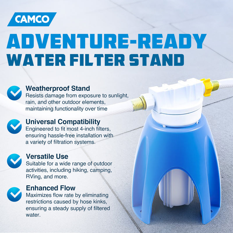 Camco Universal Fit Weatherproof Plastic Water Filter Stand with Stake Holes