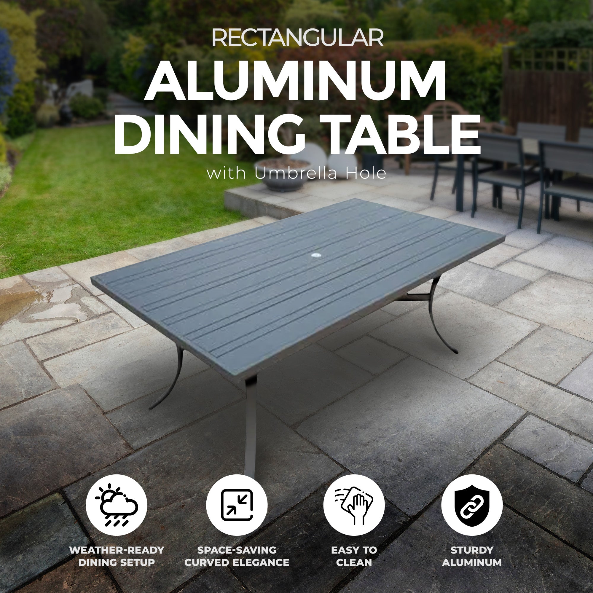 Four Seasons Courtyard Tuscany 72 x 39" Aluminum Dining Table, Black (Used) - VMInnovations
