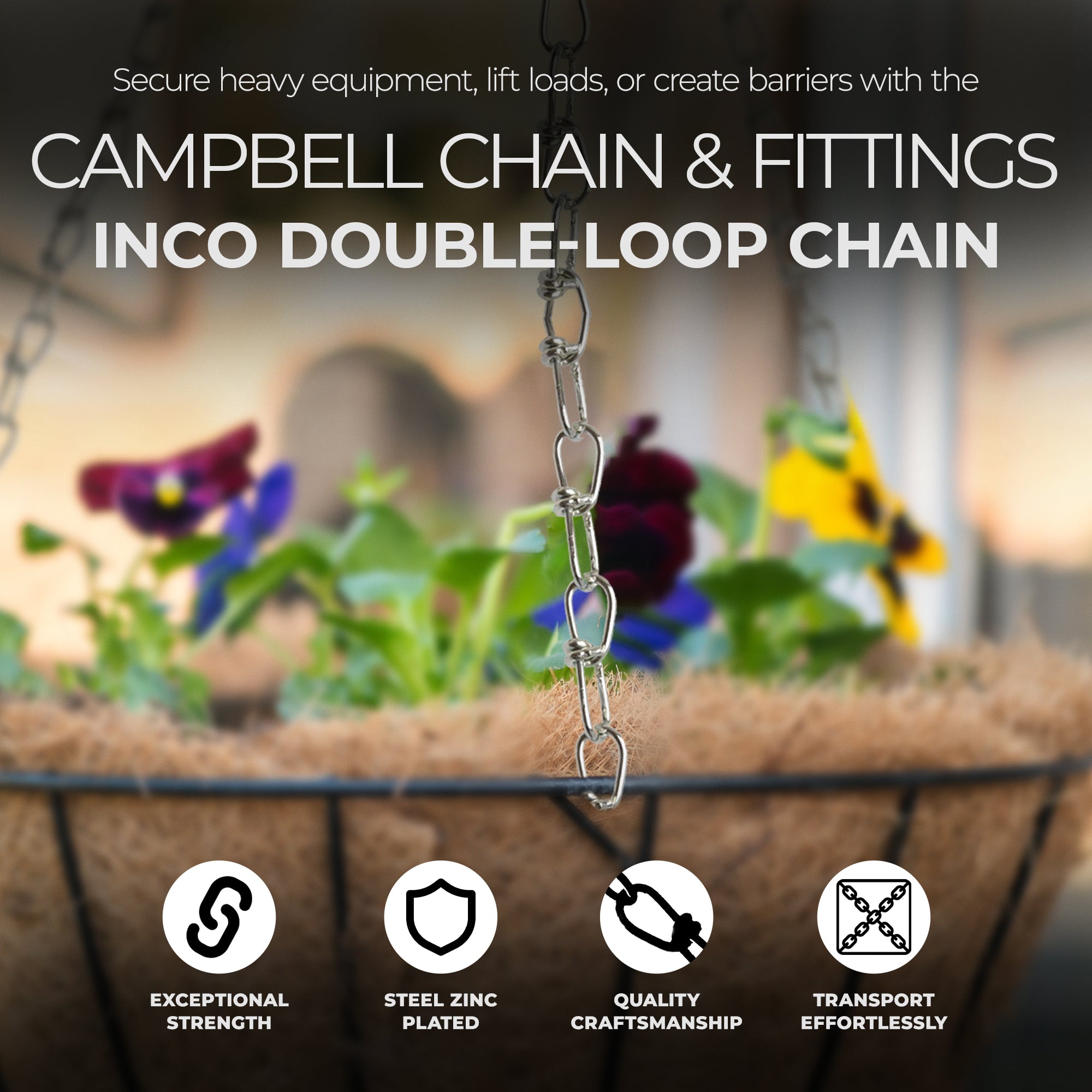Campbell Chain & Fittings Steel Zinc Plated Inco Double Loop Chain Square Pail - VMInnovations