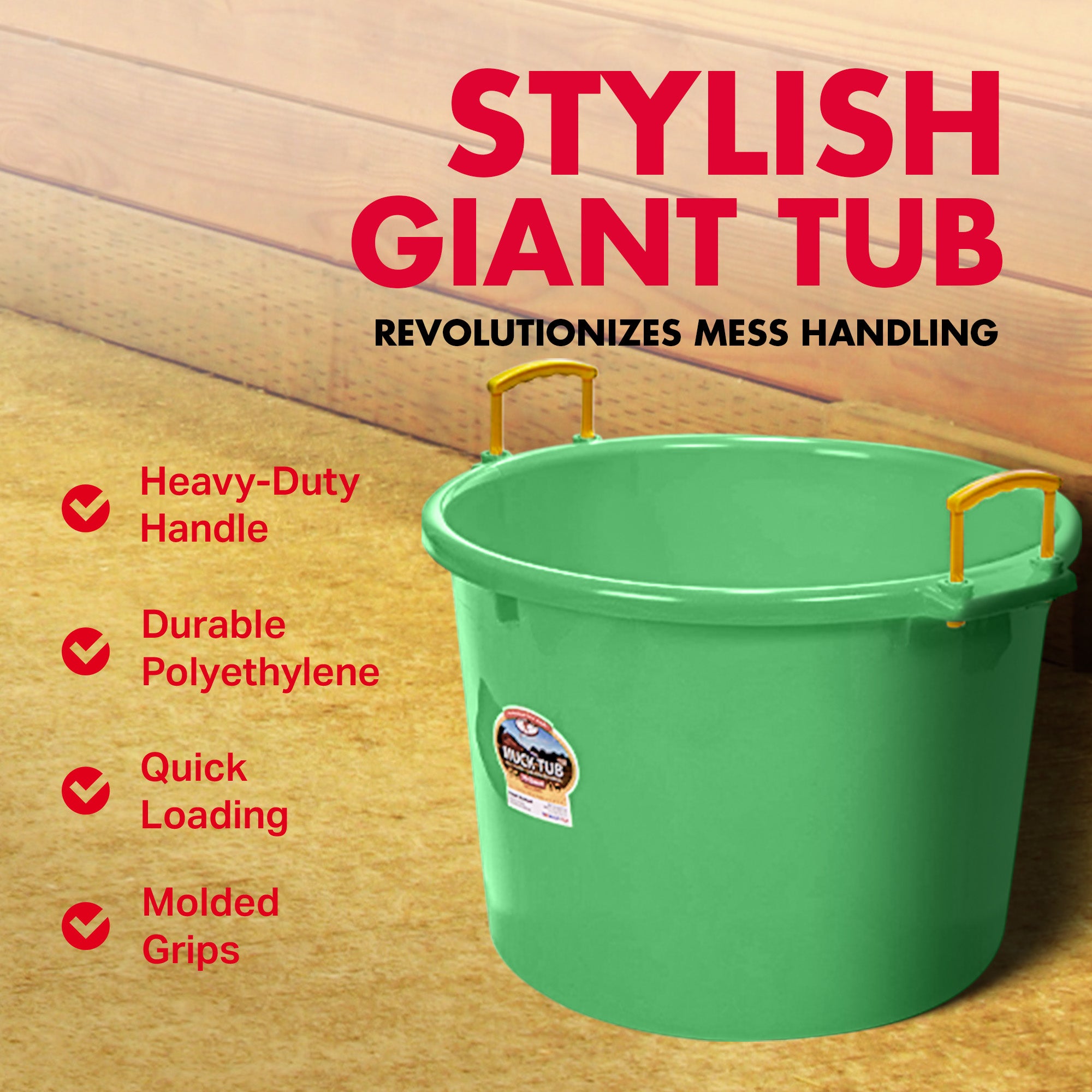 Little Giant 70 Quart Durable and Versatile Utility Muck Tub w/Handles, Lime - VMInnovations