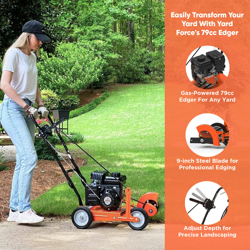 Yard Force 9 Inch 79cc Gas Powered Landscape Edger with Included Extra Blade