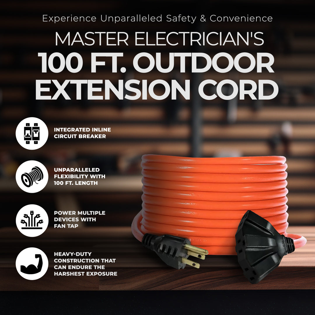 Master Electrician 100ft Extension Cord w/Inline Circuit Breaker (Open Box) - VMInnovations