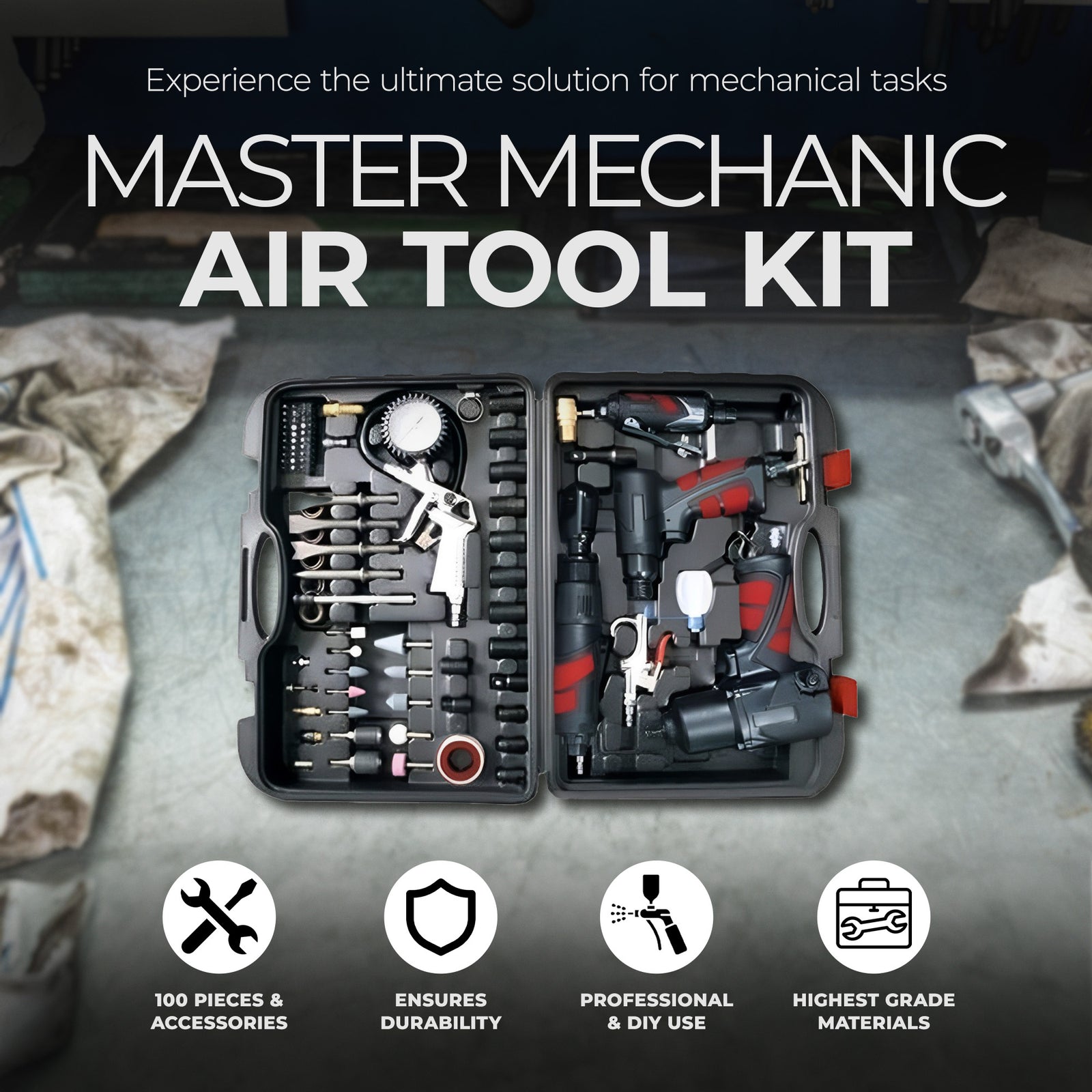Master Mechanic 100PC Air Tool Kit with Impact Wrench and Ratchet Wrench (Used) - VMInnovations