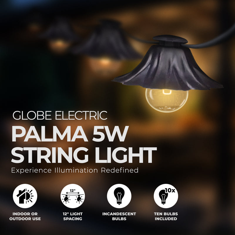 Globe Electric Palma 5 Watt 10 Light G12 Incandescent String Light Set, Clear