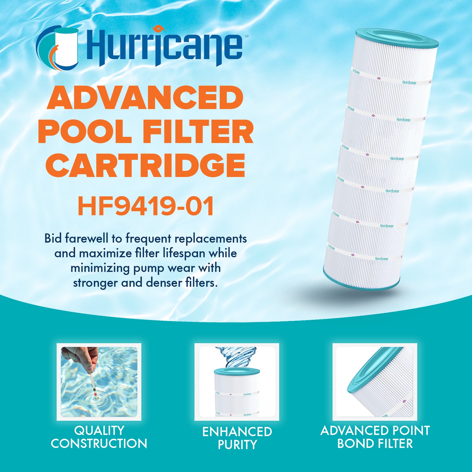 Hurricane 2 Pack HF9419-01 Advanced Pool and Spa Filter Cartridge Replacement - VMInnovations