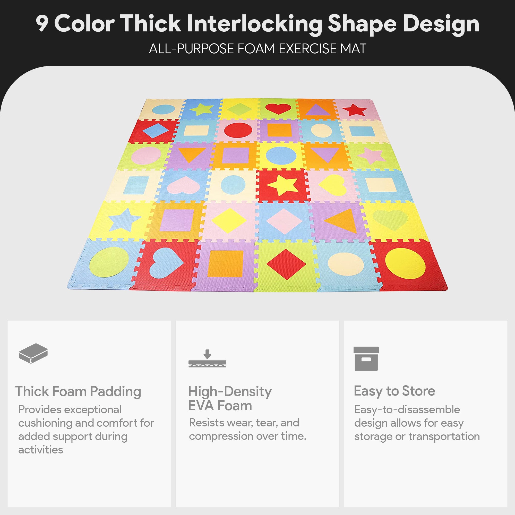 BalanceFrom 9 Color Thick Interlocking Shape Puzzle Foam Play Mats, 36 (Used) - VMInnovations
