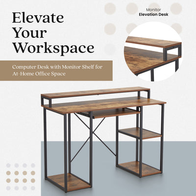 JOMEED Computer Desk w/Monitor Shelf for At-Home Office, Brown/Black (Open Box) - VMInnovations