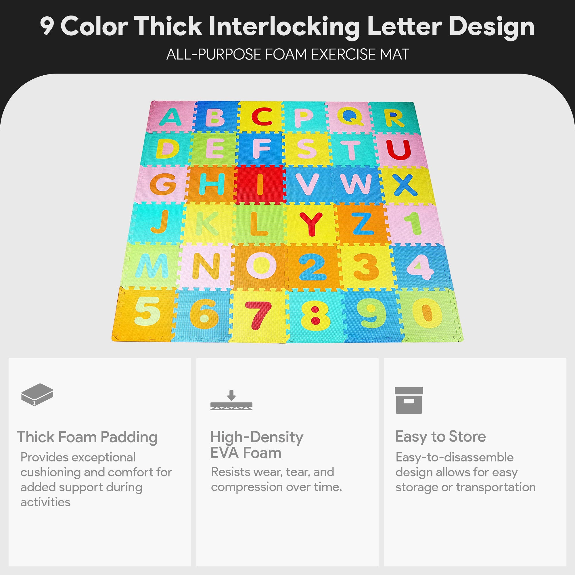 BalanceFrom 9 Color Thick Letter Puzzle Foam Exercise Play Mats, 36 (Open Box)