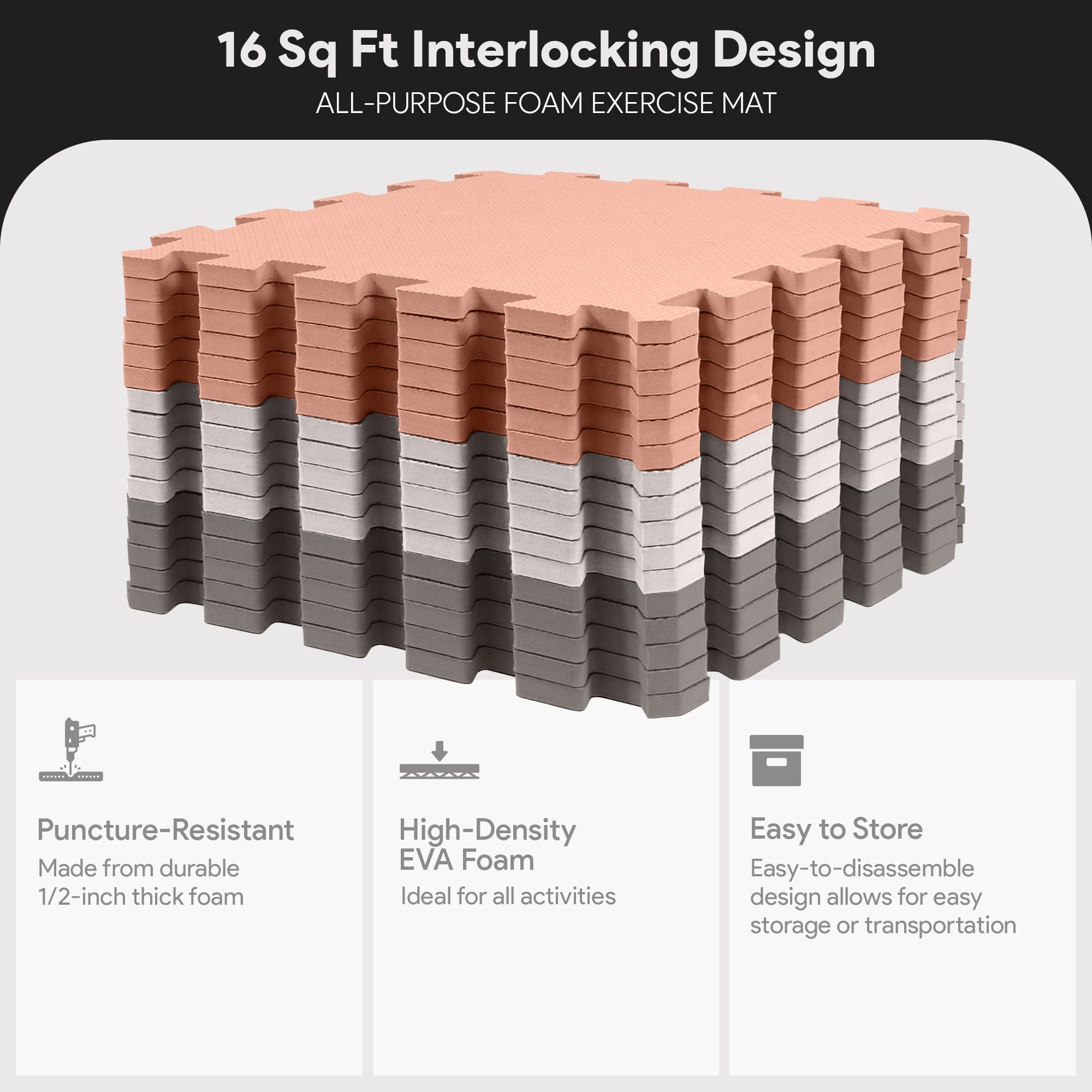 BalanceFrom Fitness 16 Tile Thick Interlocking Puzzle Foam Exercise Play Mat - VMInnovations