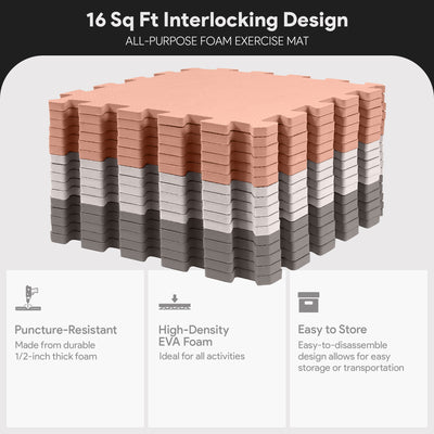 BalanceFrom Fitness 16 Tile Thick Interlocking Puzzle Foam Exercise Play Mat - VMInnovations