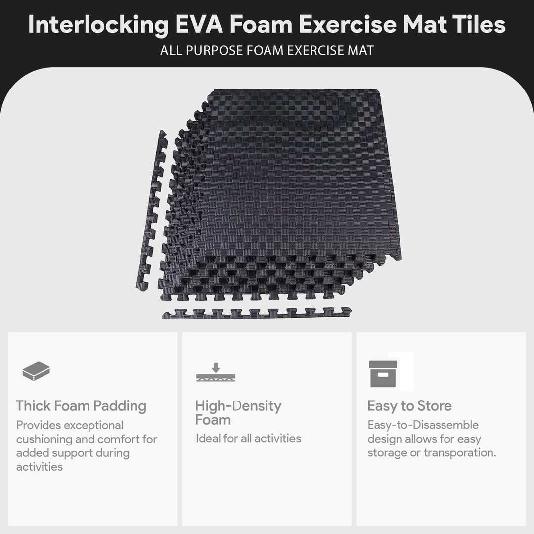 BalanceFrom Fitness 24 Sq Ft Interlocking EVA Foam Exercise Mat Tiles, Black